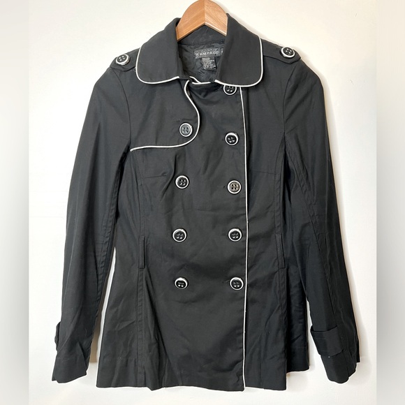 Rampage Black Tipped Short Trench Coat, S - Picture 1 of 6